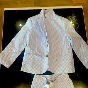Janie & Jack blue/white seersucker suit size 3